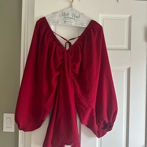 SHEIN Deep Red Blouse/dress with Balloon Sleeves